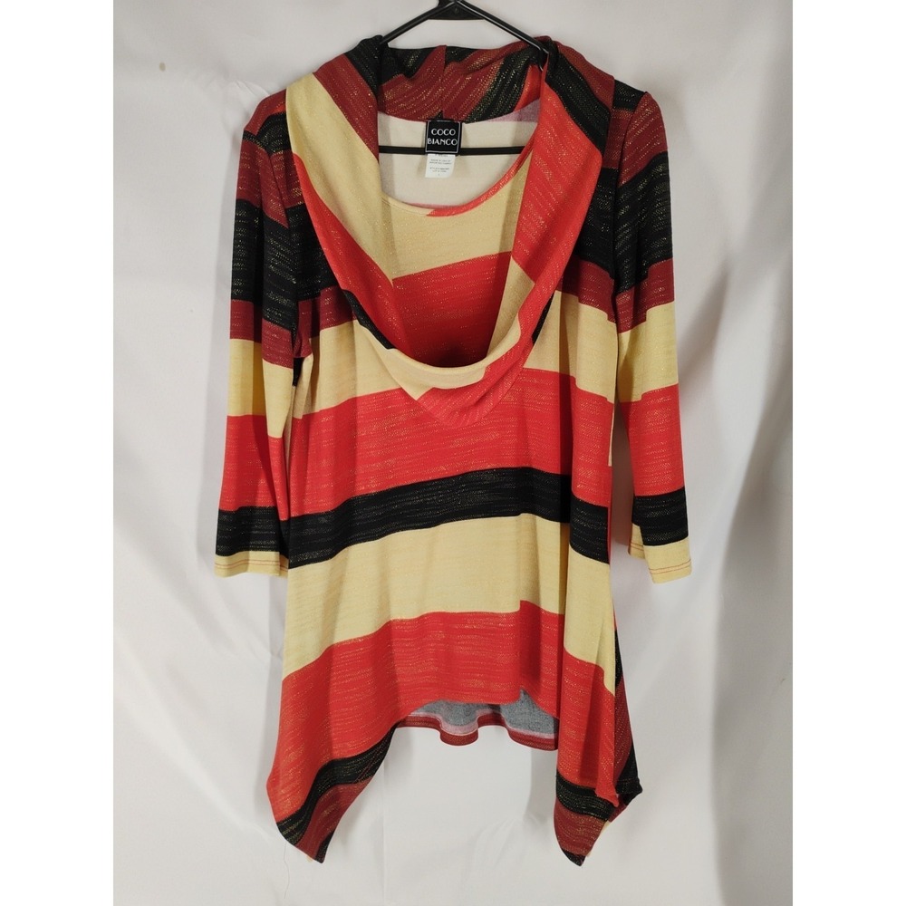 Coco Bianco Women's LARGE Long Sleeve‎ Asymmetrical Tunic Top Multicolored...